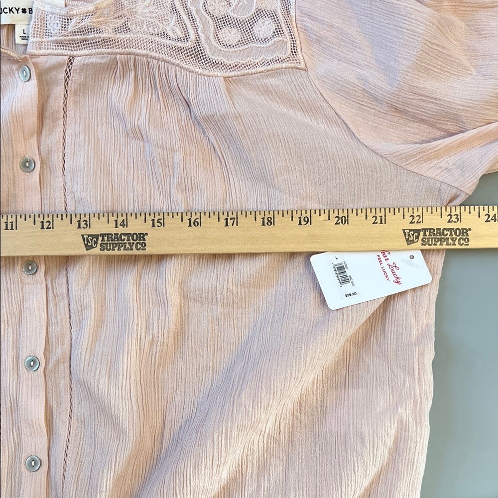 Lucky Brand Long Sleeve Pintuck Bubble Top Blouse Pink Lace L - Picture 7 of 10